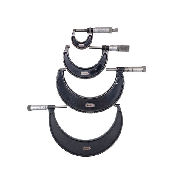 Vintage Starrett Outside Micrometers # 436 Set Of 4 Ratchet Stop Knurled Black - Picture 1 of 11